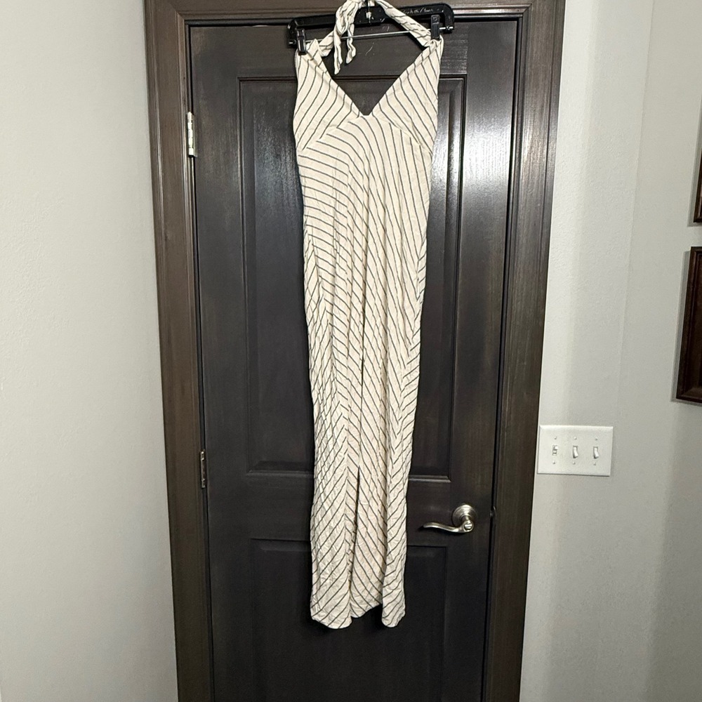 Wild Fable Womens Cream Navy Blue‎ Striped Halter Maxi Dress Large